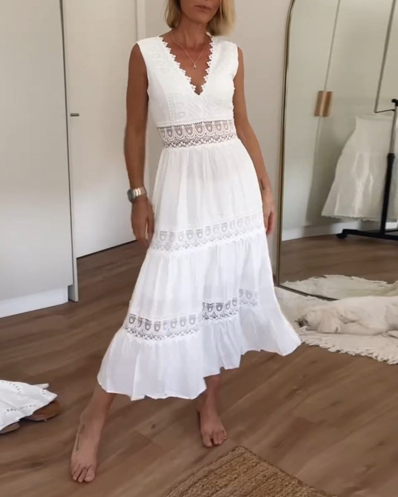 Agnes™ - Vacation Lace Dress with V-Neck