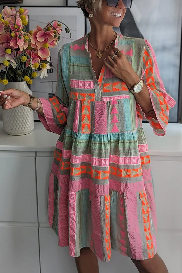 Caroline - Chic V-Neck Cotton Hemp Summer Dress